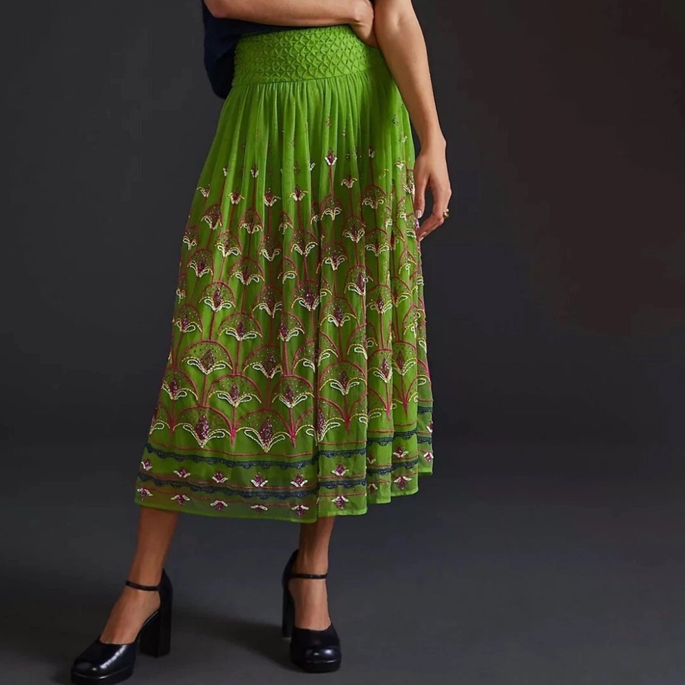 ☀️ New! ANTHROPOLOGIE Beaded Tulle Midi Skirt